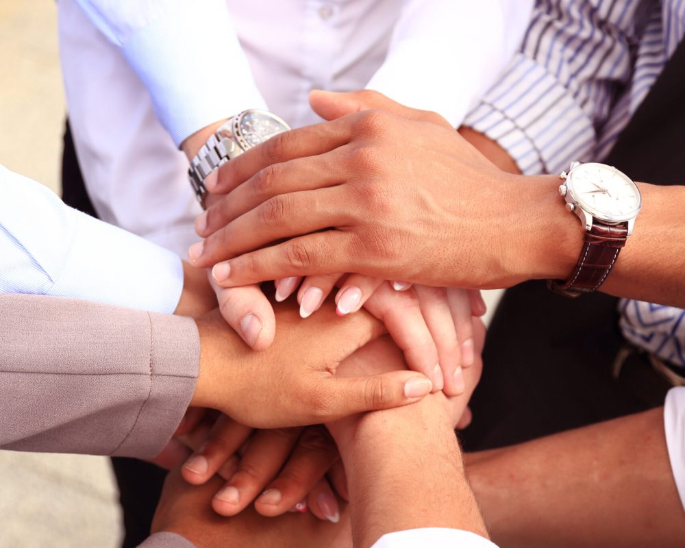 Group of Business People Join the Hand or United as Business Group Teamwork Concept